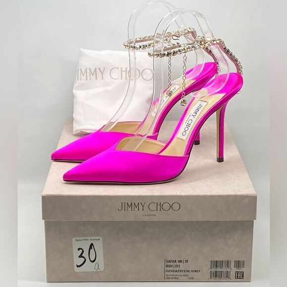 Jimmy Choo Saeda 100mm Satin Crystal Ankle-Strap Pumps size 39 - Picture 12 of 14